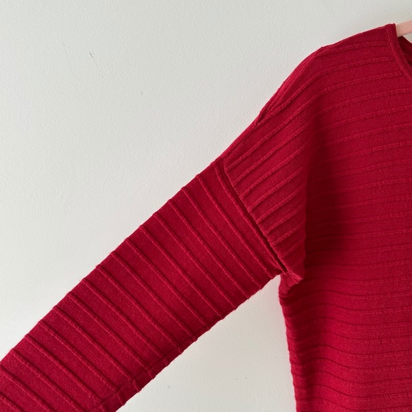 Calvin Klein Red Wool Blend Ribbed Crewneck Sweater - Picture 6 of 16